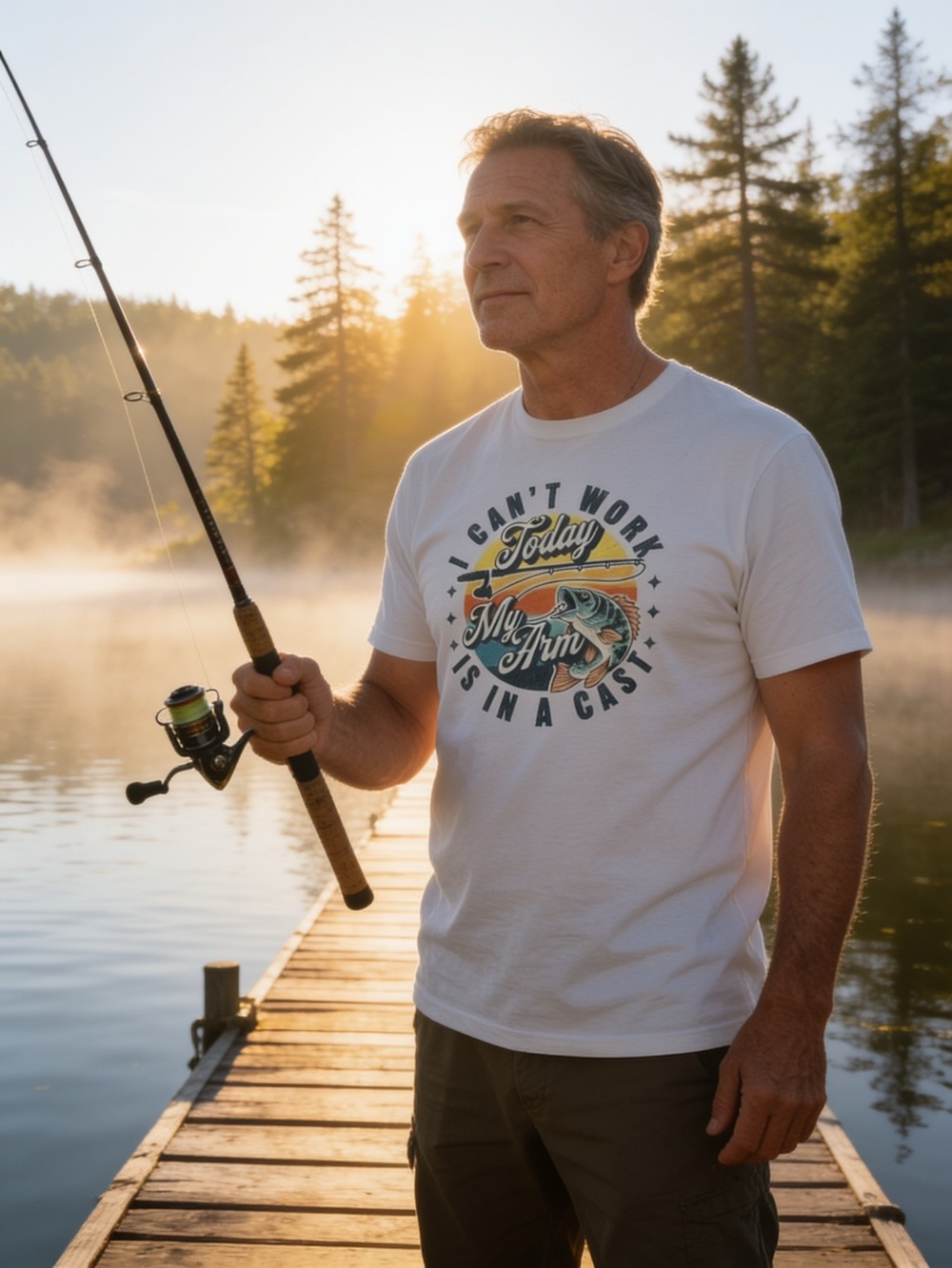 Gildan White Short Sleeve Tee with Multicolor Fishing Graphic - Picture 2 of 3
